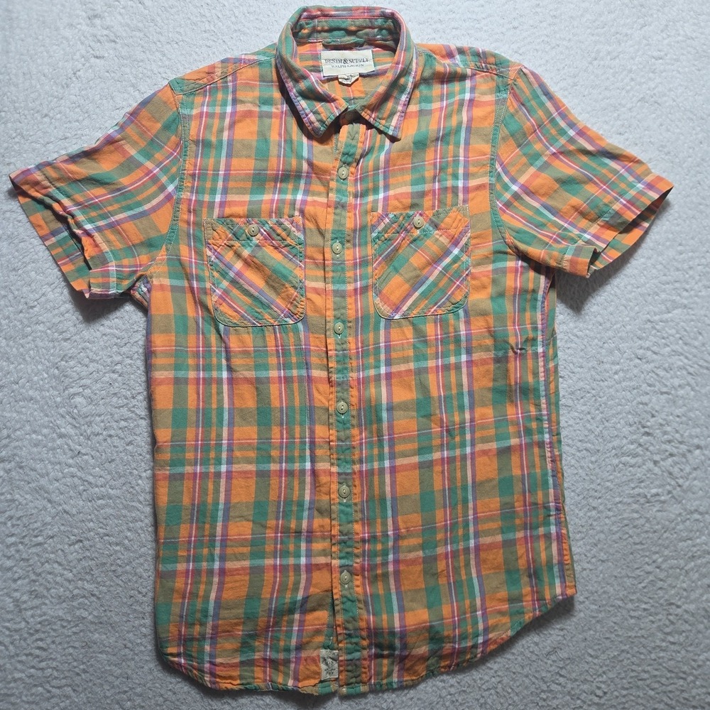 Denim & Supply Ralph Lauren Shirt Mens Med Orange Plaid Short Sleeve Button Up
